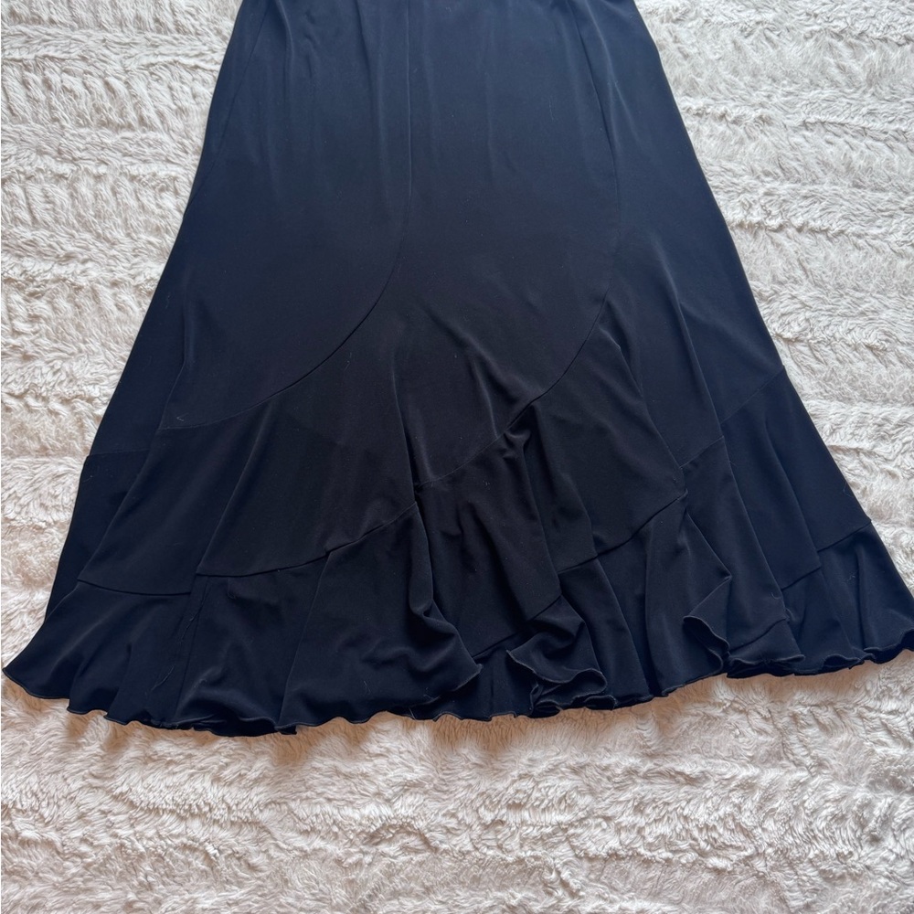 Vintage Joseph Ribkoff Black Asymmetrical Ruffle Skirt Size 4 Midi A-Line - Picture 2 of 6